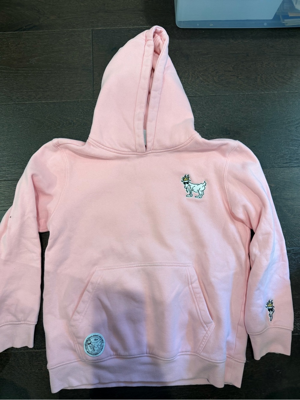 Kids Light Pink Hoodie with Embroidered Goat Motif